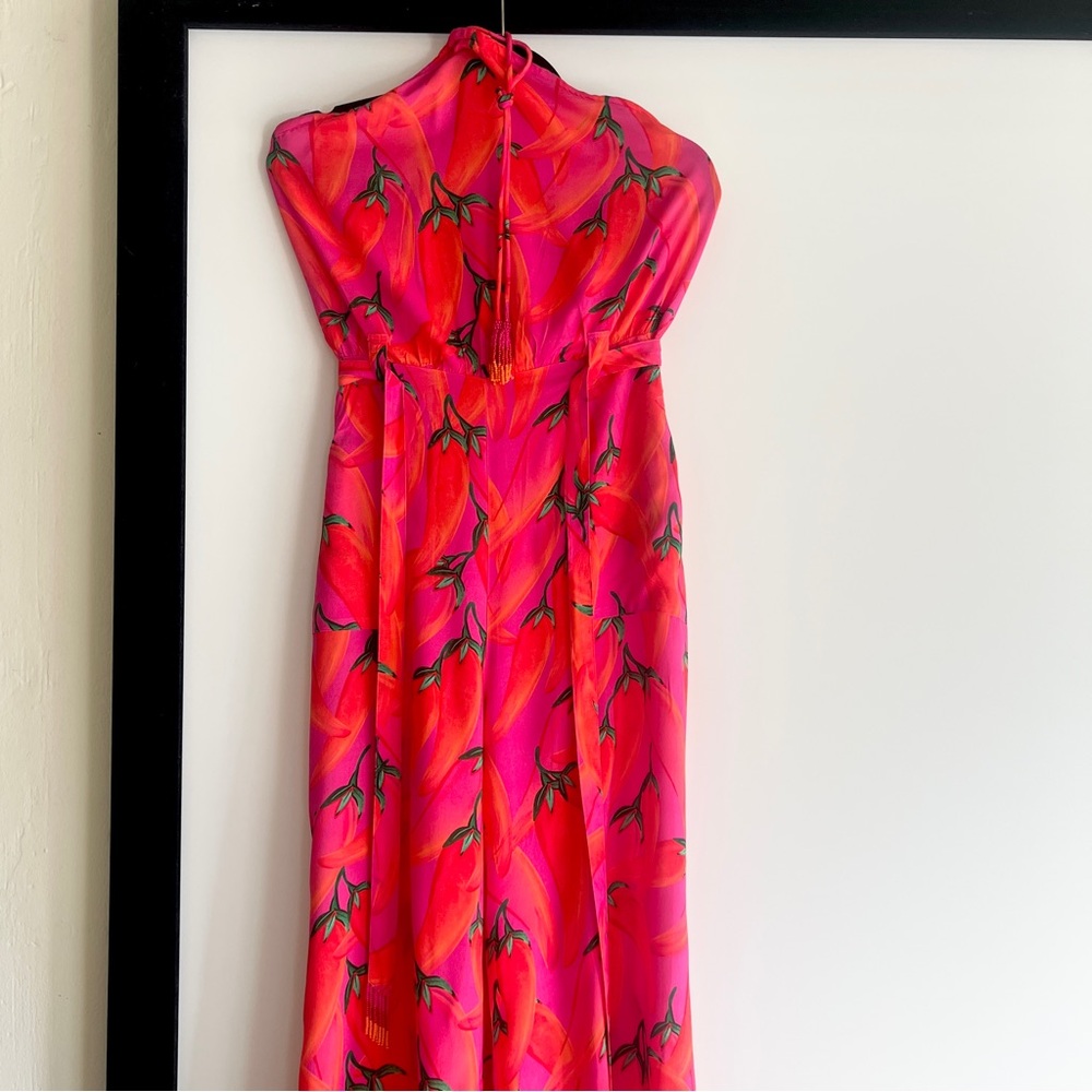 FARM Rio x Anthropologie Chili Pepper Halter Jumpsuit Size Small NWT in Pink Red - Picture 10 of 16